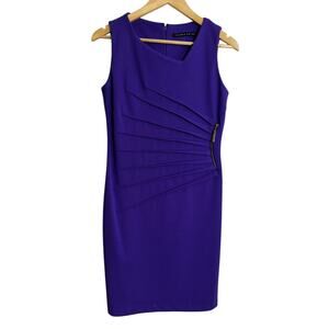 Ivanka Trump Purple Sheath Dress Size 8 Side Pleats Asymmetrical Neck Sleeveless